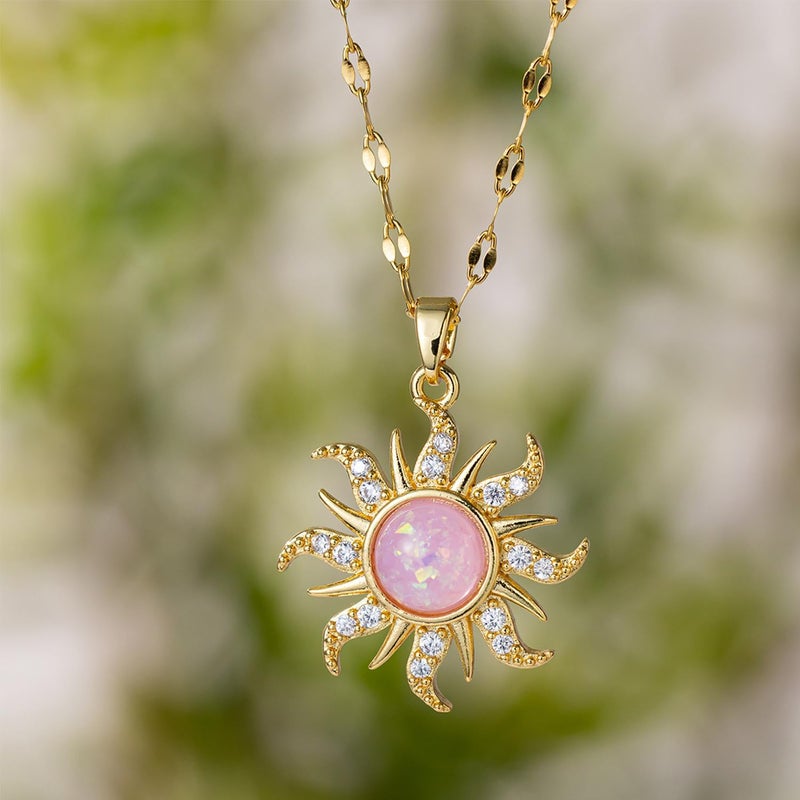 TACBSP Rapunz Sun Necklace for Women Tangled Necklace Sun Necklaces Opal Pendant Neckalces Healing Crystal Necklaces Christmas Trendy Jewelry - Image 5